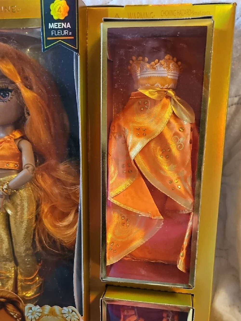 Meena Fleur Orange Fashion Doll with Gold Outfit and Extra Gown